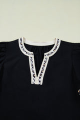 Leopard Trim Short Puff Sleeve Mini Dress