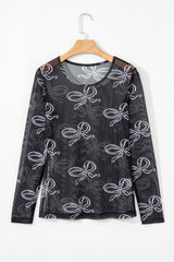 Bow Tie Mesh Long Sleeve Top