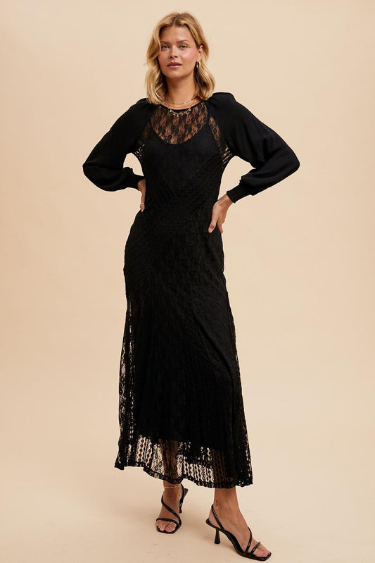 Raglan Vintage Lace Paneled Dress