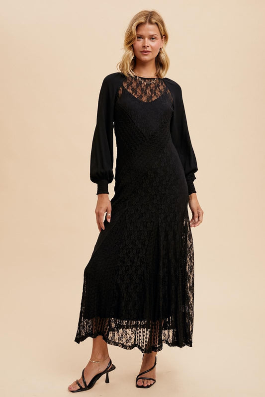 Raglan Vintage Lace Paneled Dress