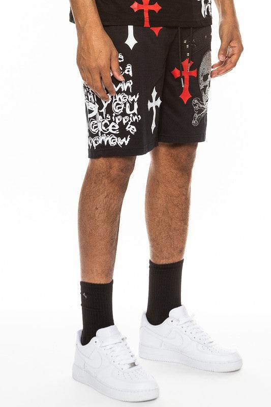Weiv Mens Chrome Cross Skull Shorts