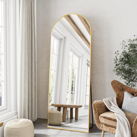 57"X20" Arched Full Length Mirror Floor Mirror Full Length with Stand, Full Body Mirror, Arch Wall Mirror, Full Size Mirror for Bedroom Living Room, Entryway, Aluminum Frame, Gold-0