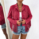 Retro-Edge V-Neck Fringe Jacket