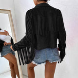 Retro-Edge V-Neck Fringe Jacket