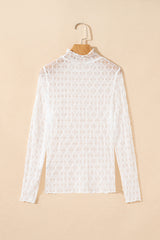 Ruth Sheer Mesh Patterned Lettuce Trim Top