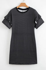 Stripe Ruffle Short Sleeve Crew Neck T-Shirt Mini Dress