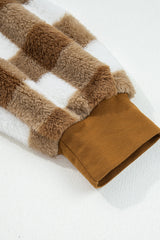 Checker Sherpa Button-Up Pocketed Cardigan