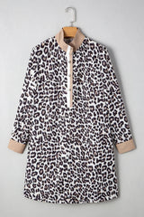Multicolour Leopard Print Patchwork Collar Flowy Mini Dress