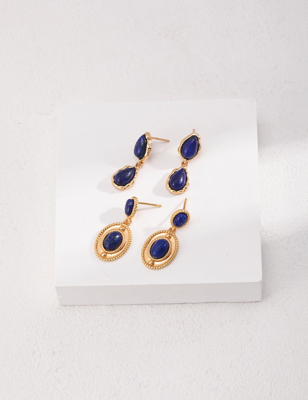 Deep Blue Lapis Drop Earrings-2