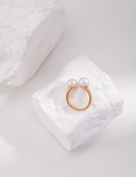 Double Pearl Open Ring-1