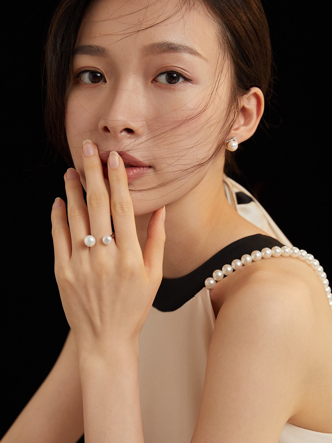 Double Pearl Open Ring-4