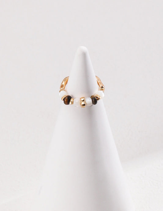 Tiger Eye Stone Silver Shell Ring-1