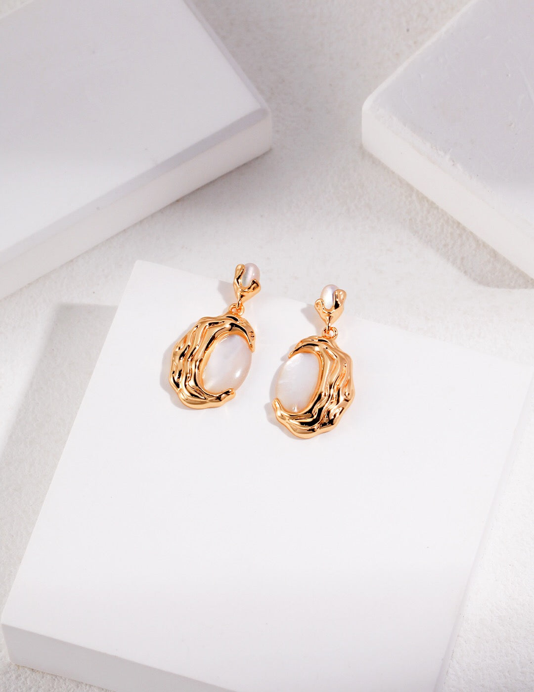 Irregular Lava Style Natural Mother-of-Pearl Earrings-1
