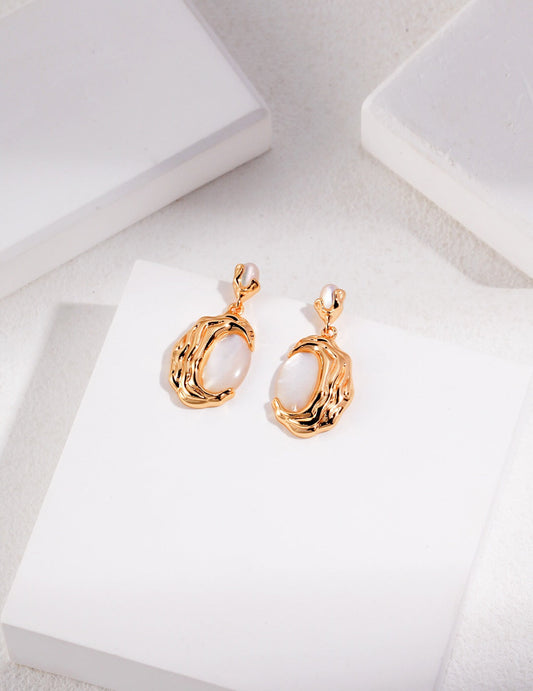 Irregular Lava Style Natural Mother-of-Pearl Earrings-1