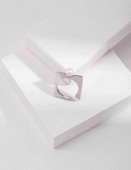 Cultured Square-Shaped Pearl Open Ring-1