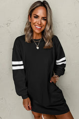 Black Preppy Striped Sleeve Loose Mini Dress