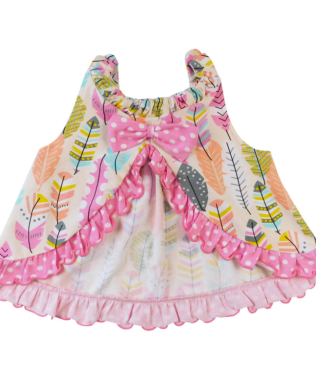 AnnLoren Girls Open Back Swing Tank Top with Bow Feather Design