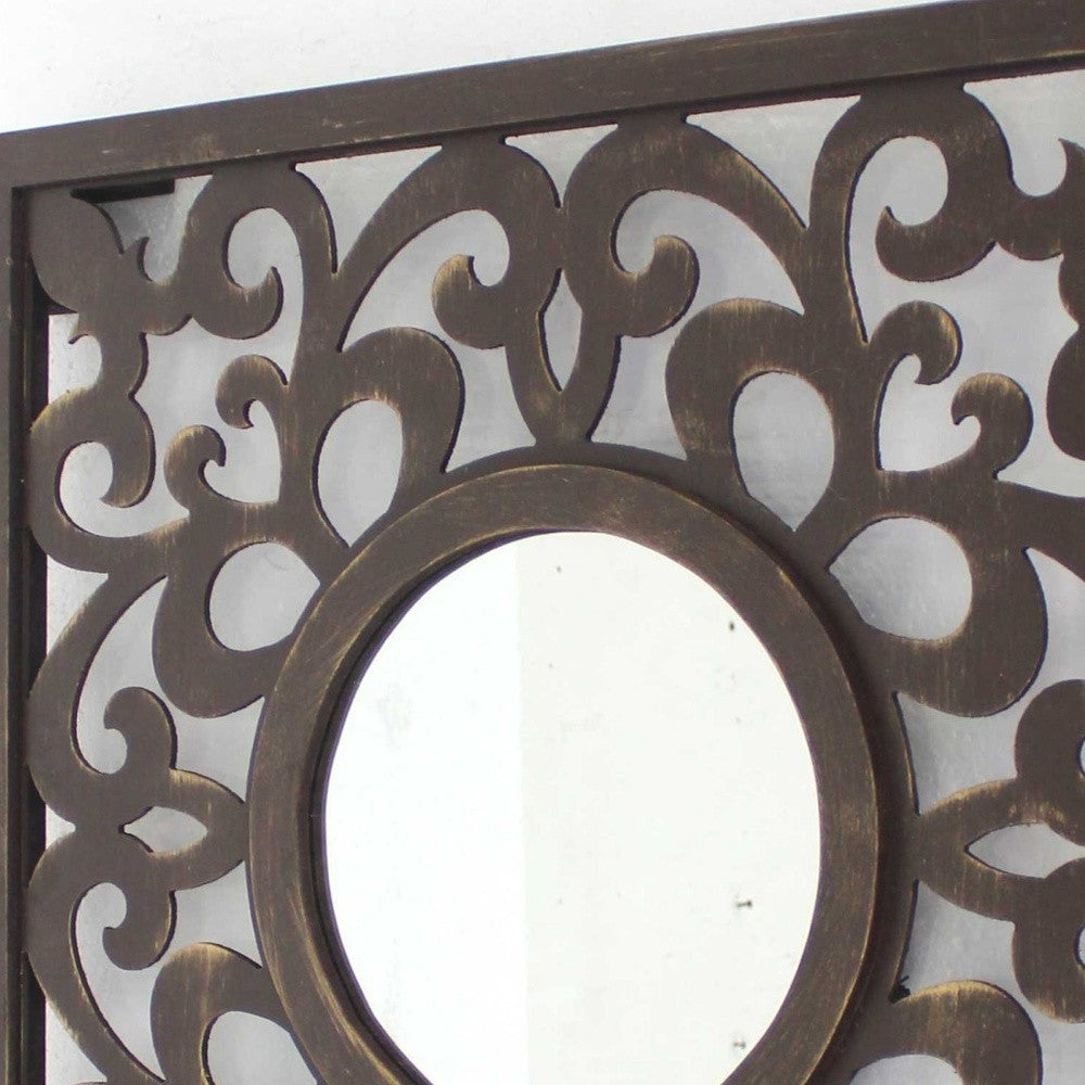 24" Brown Circle In Square Vintage Style Framed Accent Mirror-5