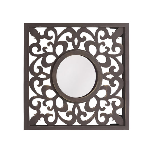 24" Brown Circle In Square Vintage Style Framed Accent Mirror-1