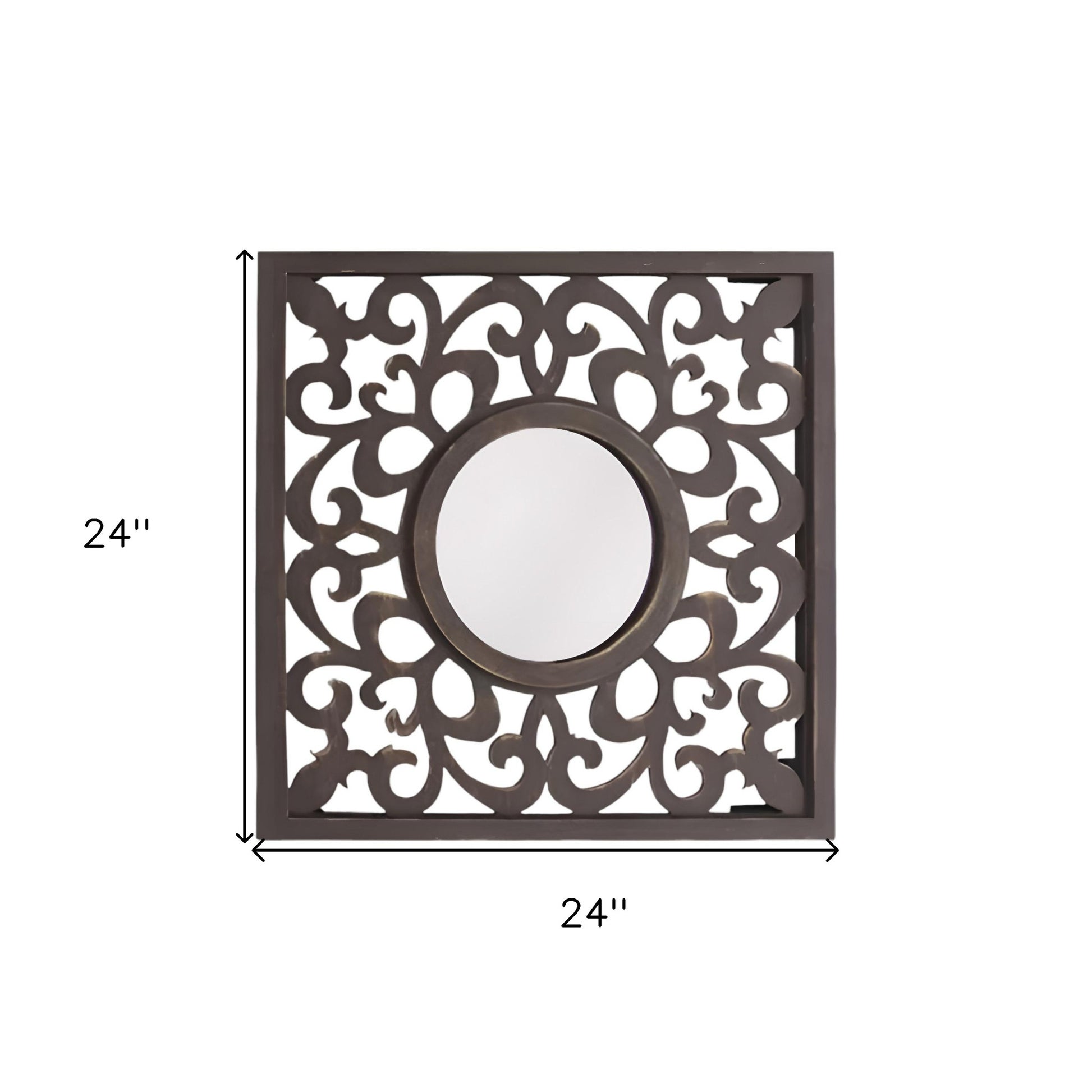 24" Brown Circle In Square Vintage Style Framed Accent Mirror-6
