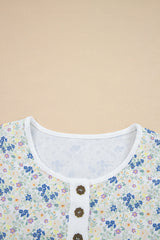 Floral Gauze Patchwork 3/4 Sleeve Blouse