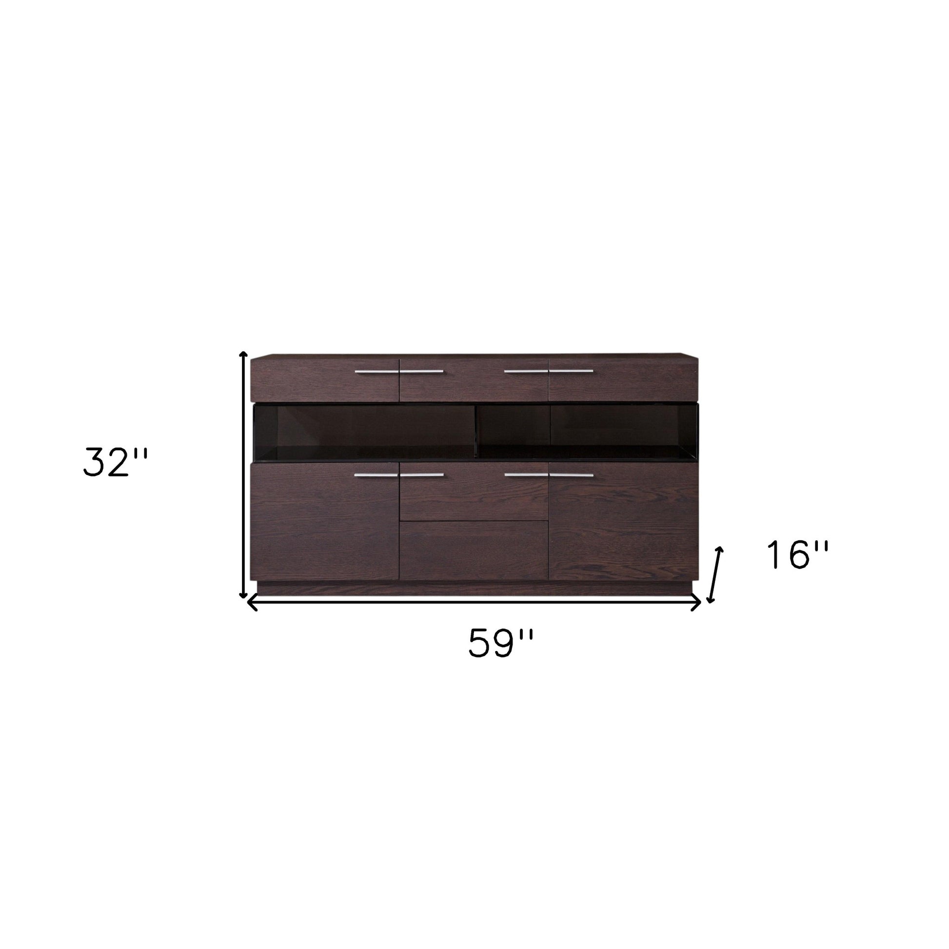 59" Brown Solid Wood Sideboard with Glass Doors-6