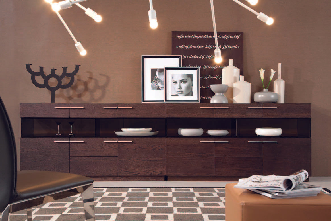 59" Brown Solid Wood Sideboard with Glass Doors-4