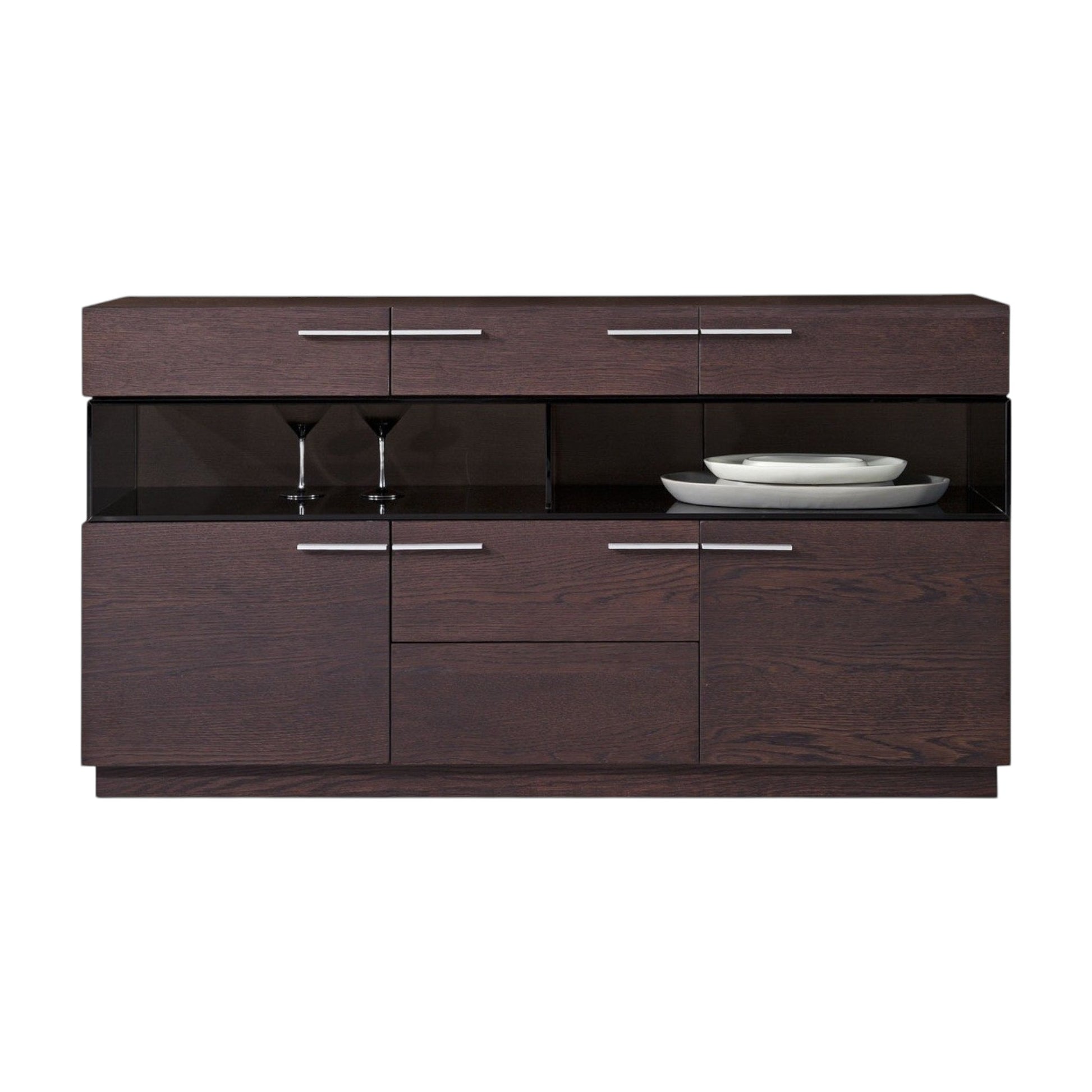 59" Brown Solid Wood Sideboard with Glass Doors-3