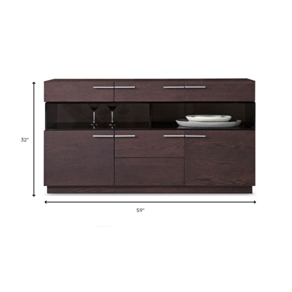 59" Brown Solid Wood Sideboard with Glass Doors-5