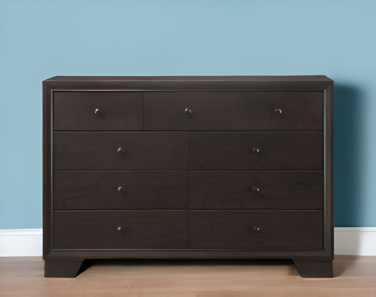 57" Espresso Solid and Manufactured Wood Nine Drawer Double Dresser-0