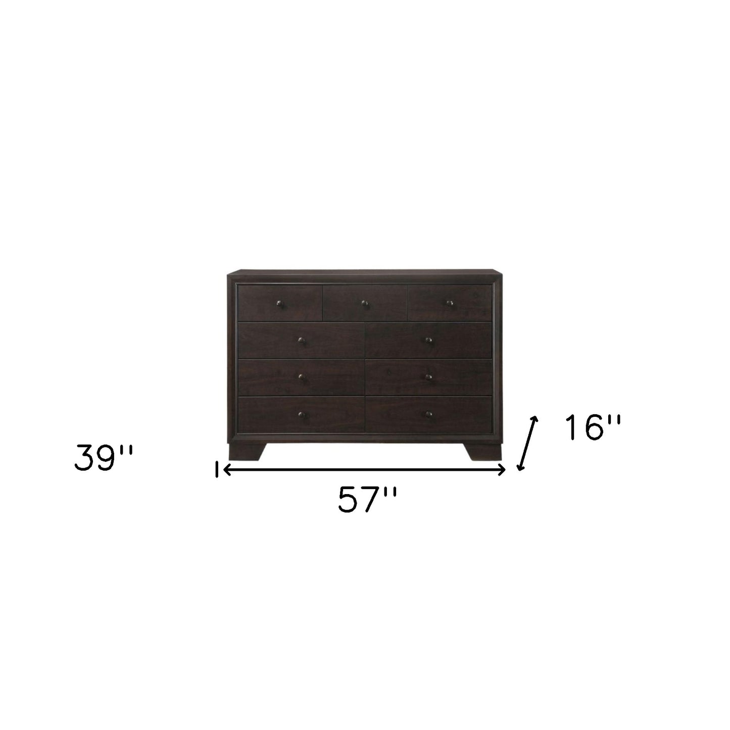 57" Espresso Solid and Manufactured Wood Nine Drawer Double Dresser-6