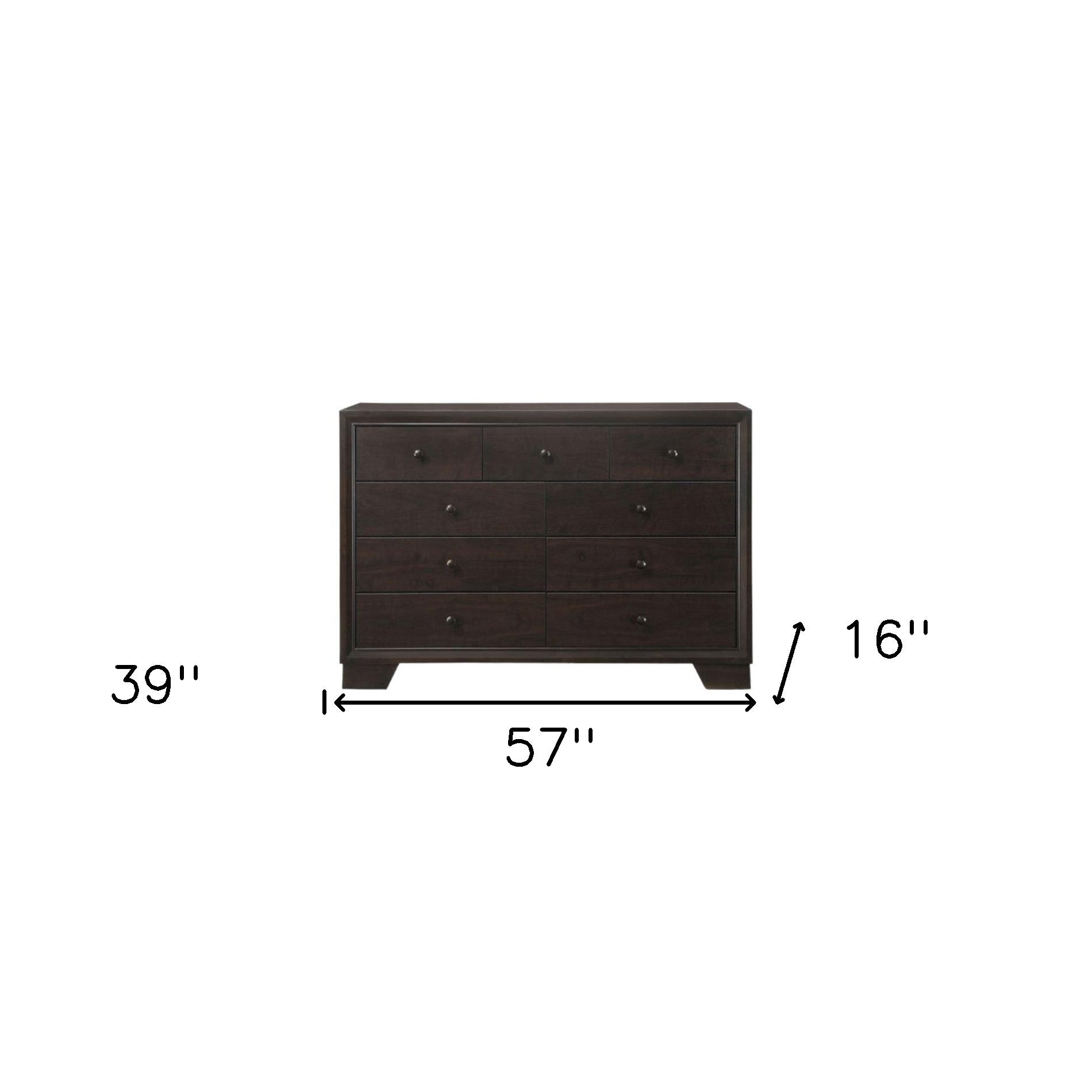 57" Espresso Solid and Manufactured Wood Nine Drawer Double Dresser-6