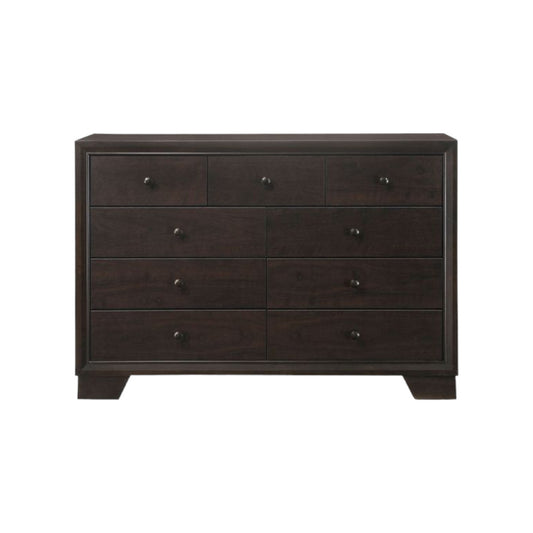 57" Espresso Solid and Manufactured Wood Nine Drawer Double Dresser-1