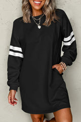 Black Preppy Striped Sleeve Loose Mini Dress