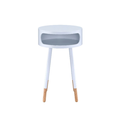 26" White and Natural Solid Wood Round End Table With Shelf-2