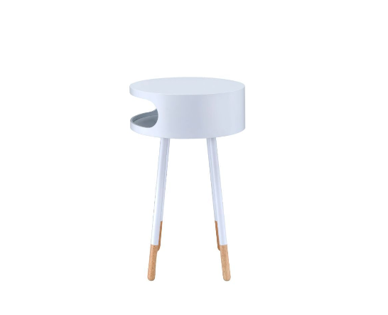 26" White and Natural Solid Wood Round End Table With Shelf-3