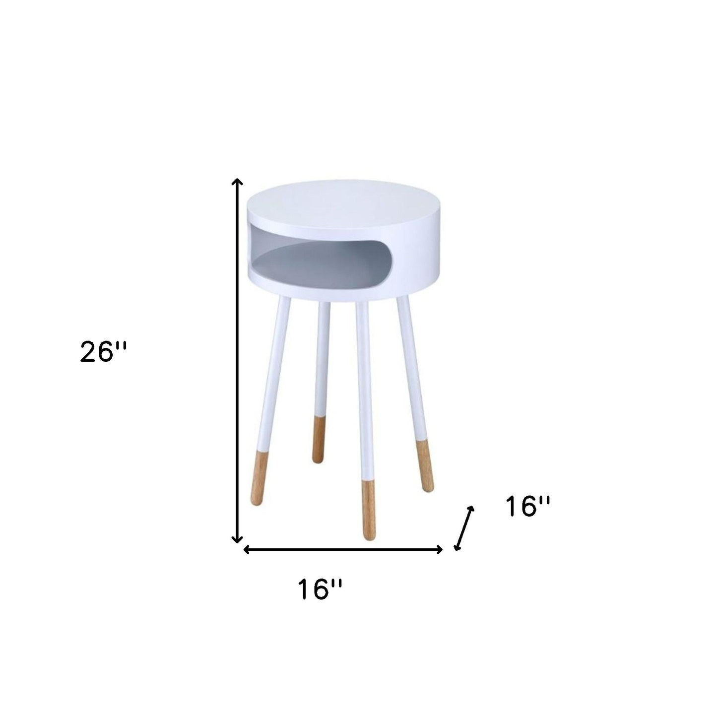 26" White and Natural Solid Wood Round End Table With Shelf-8
