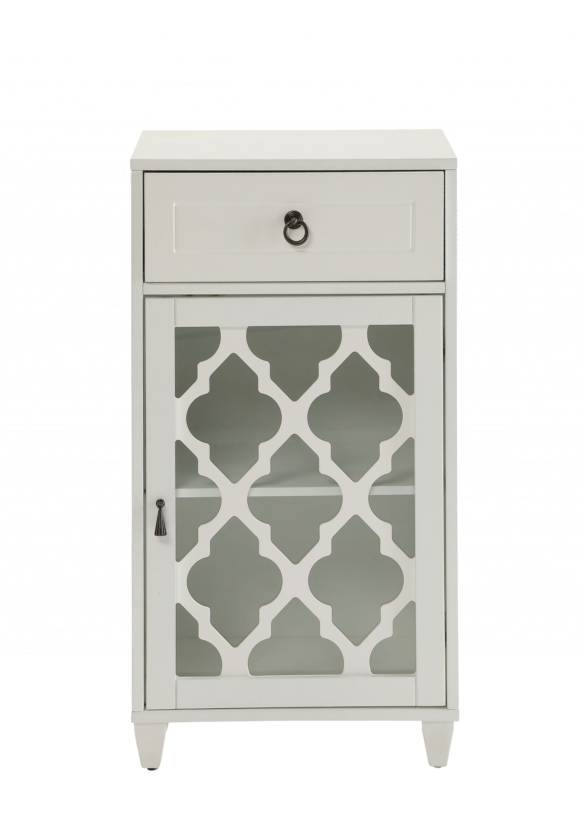 17" White Fret Work Design Glass Door Accent Cabinet-1