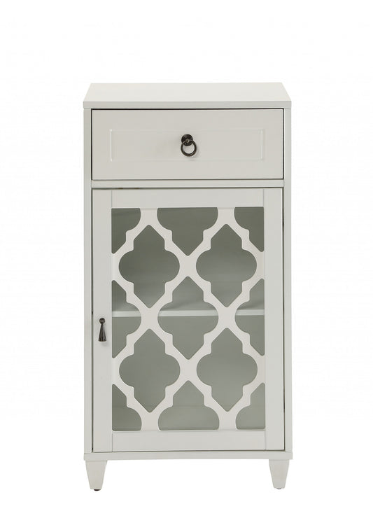 17" White Fret Work Design Glass Door Accent Cabinet-1
