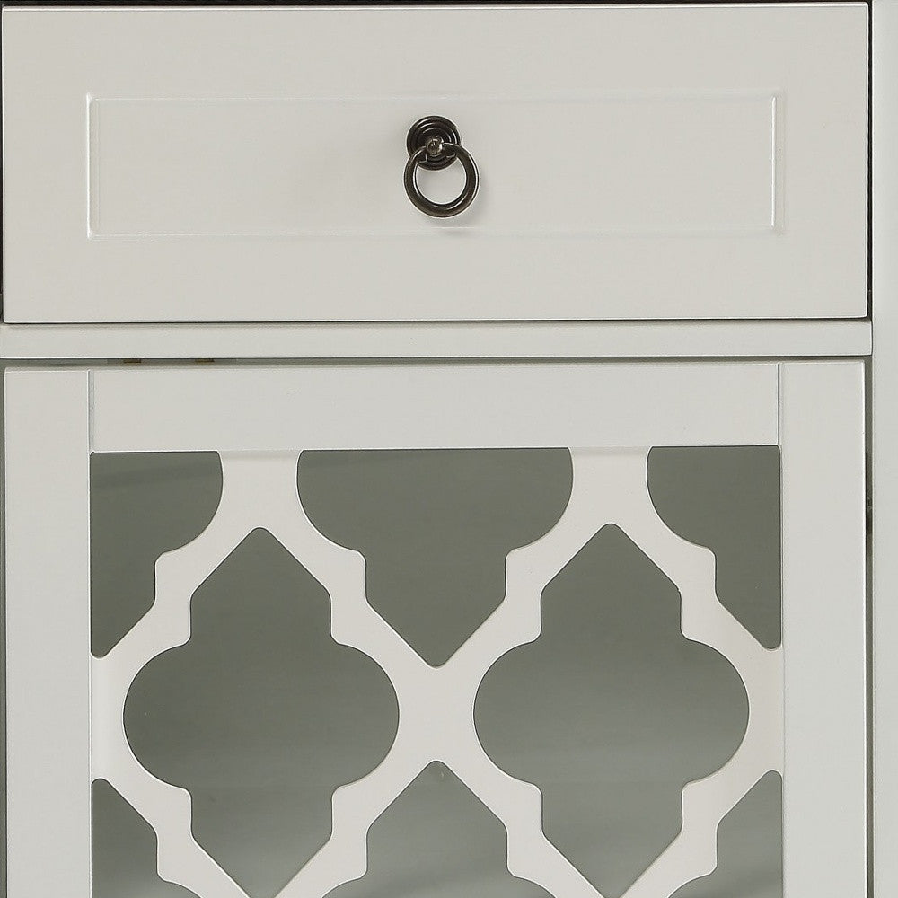 17" White Fret Work Design Glass Door Accent Cabinet-4