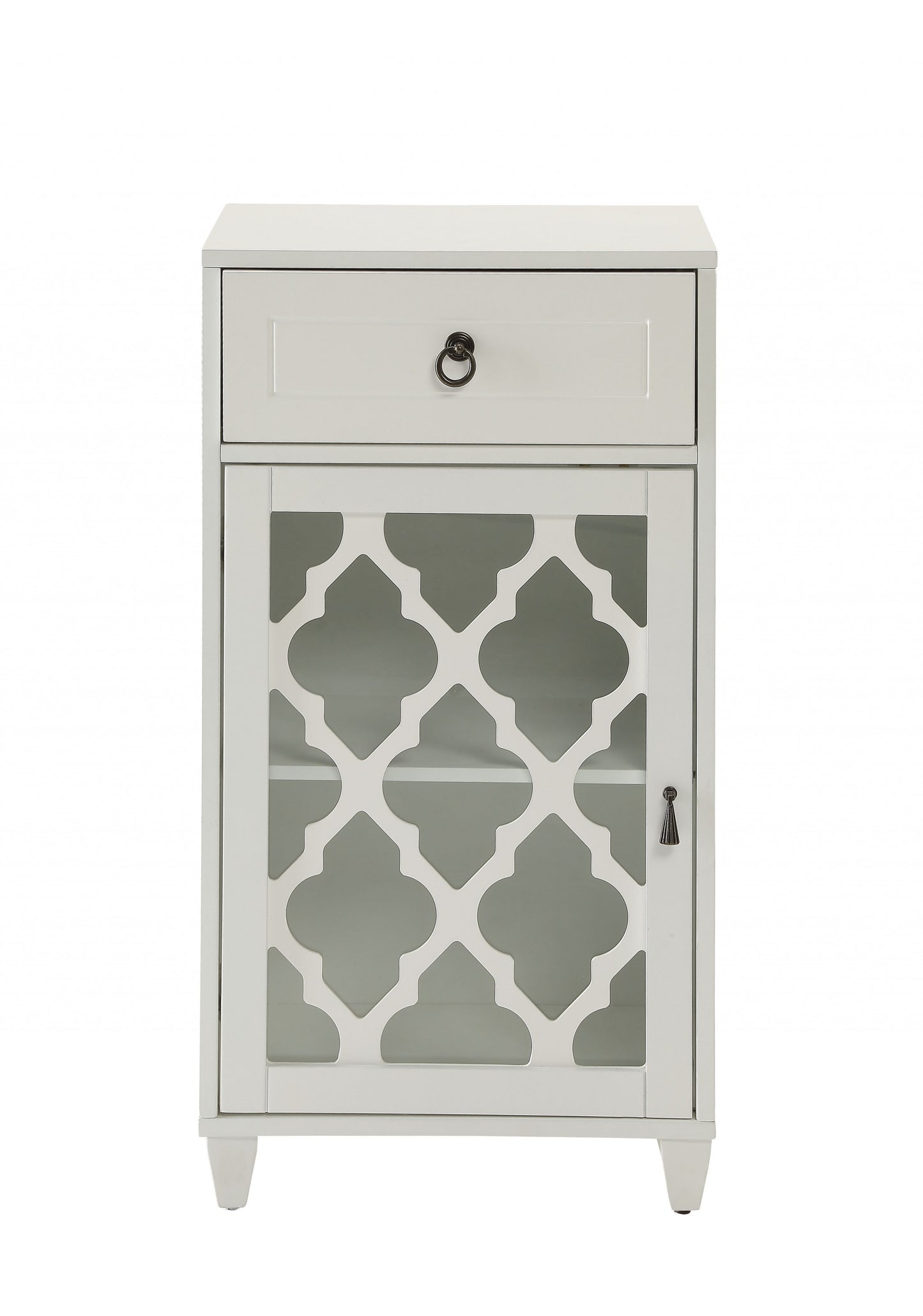 17" White Fret Work Design Glass Door Accent Cabinet-3