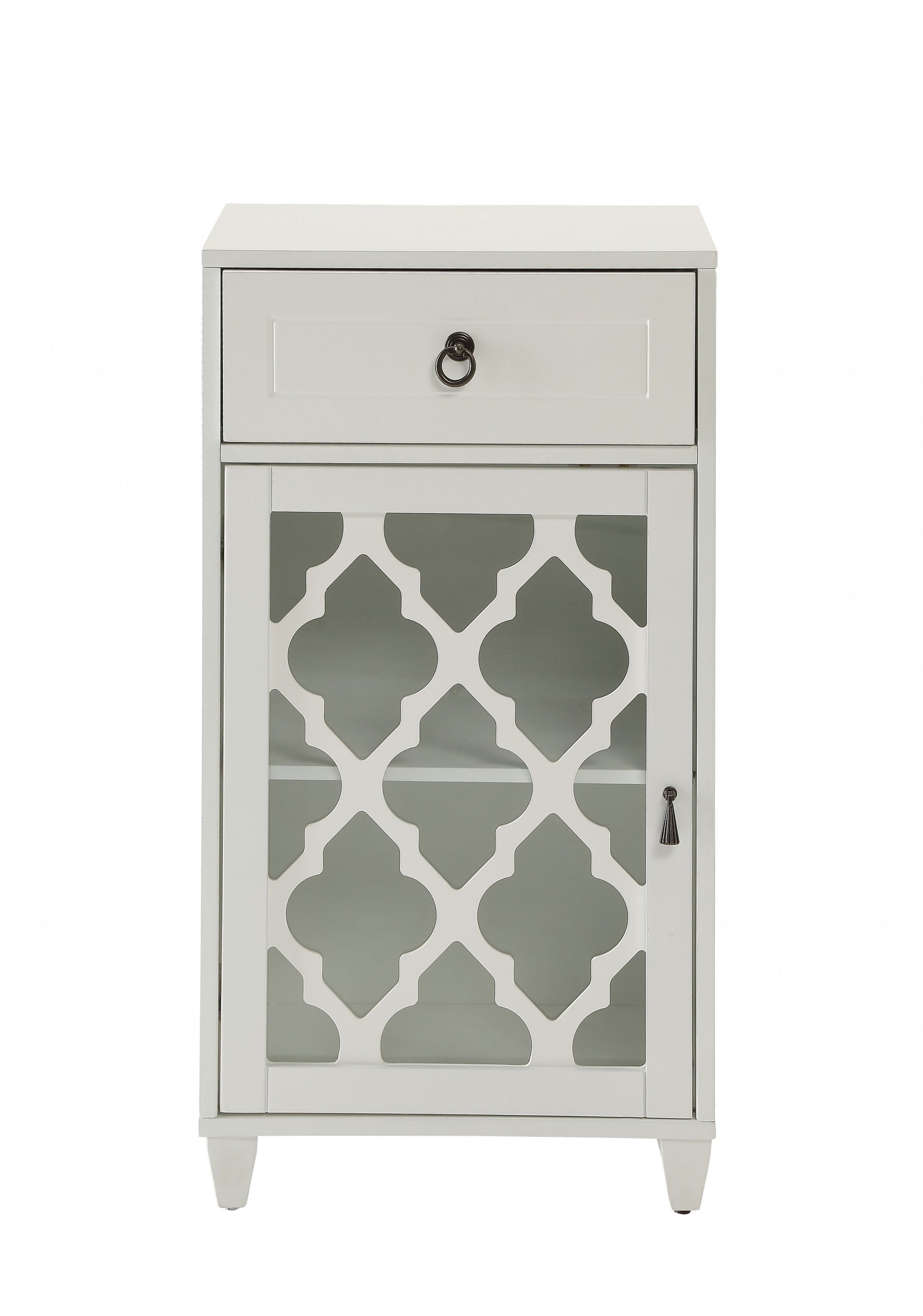 17" White Fret Work Design Glass Door Accent Cabinet-3