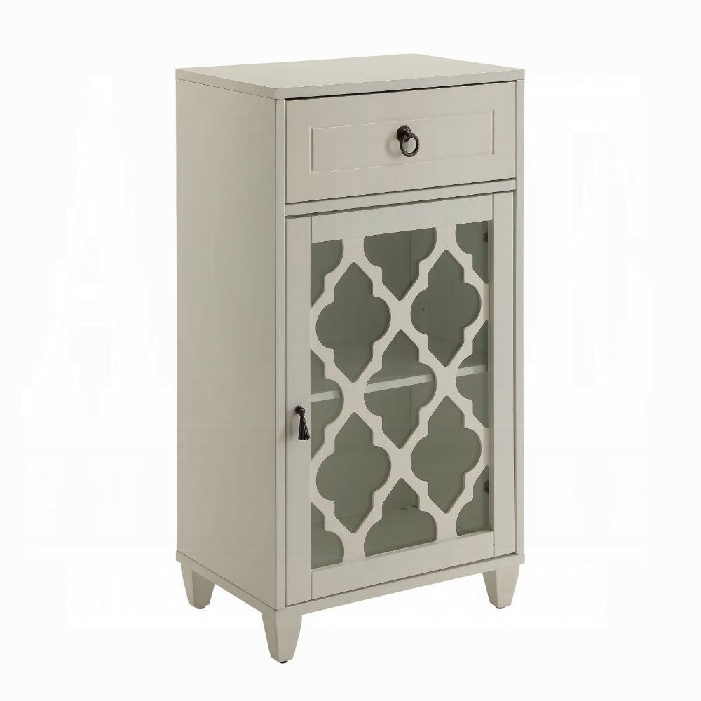 17" White Fret Work Design Glass Door Accent Cabinet-2