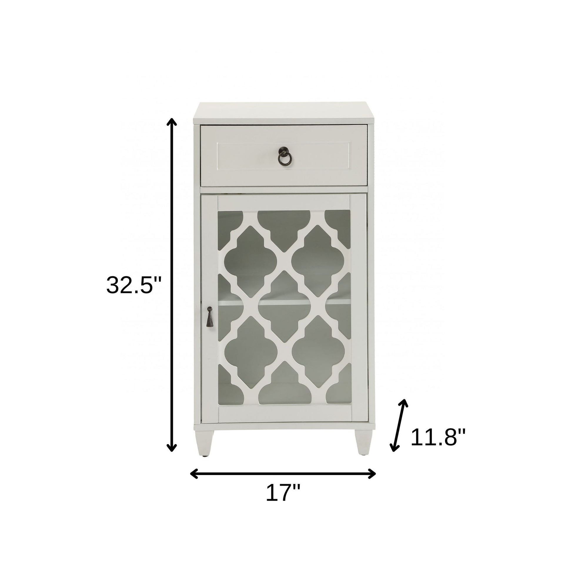 17" White Fret Work Design Glass Door Accent Cabinet-5