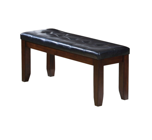 48" Black and Espresso Faux Leather and Wood Upholstered Bench-0