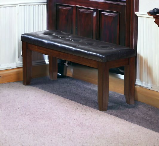 48" Black and Espresso Faux Leather and Wood Upholstered Bench-1