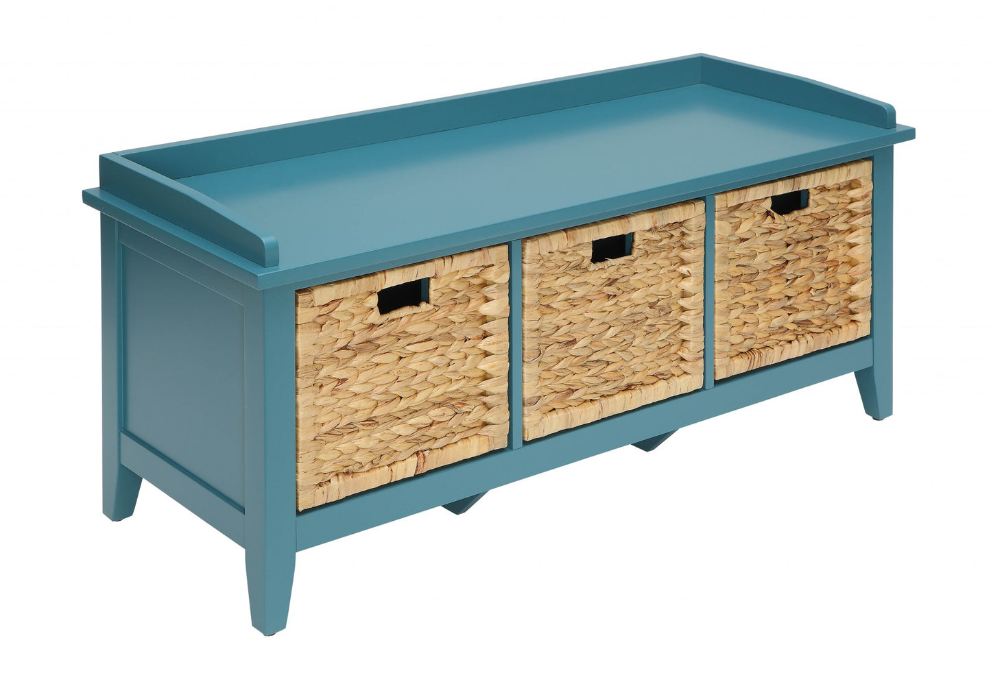 43" Teal Blue Solid Wood Storage Bench with Drawers-2