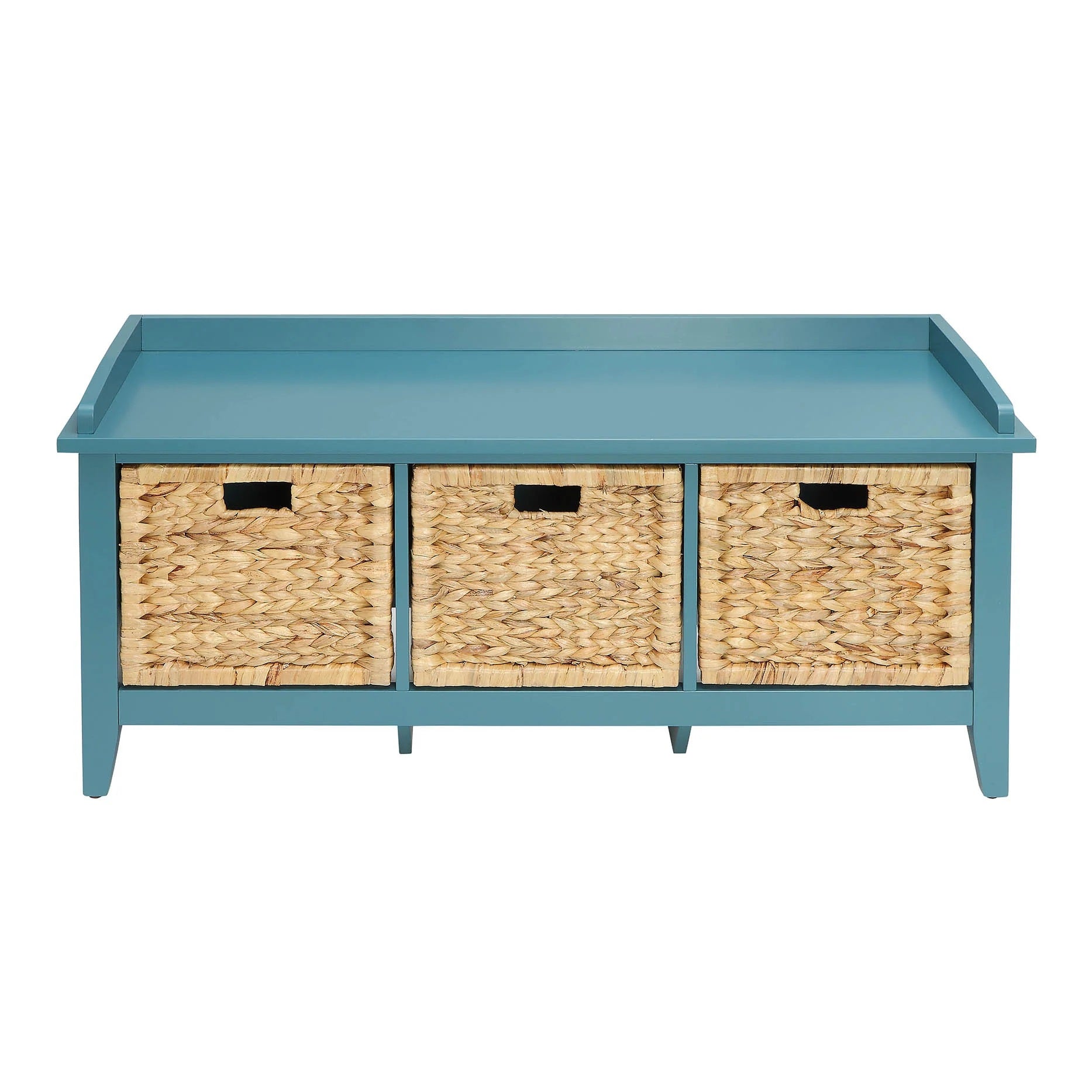 43" Teal Blue Solid Wood Storage Bench with Drawers-1