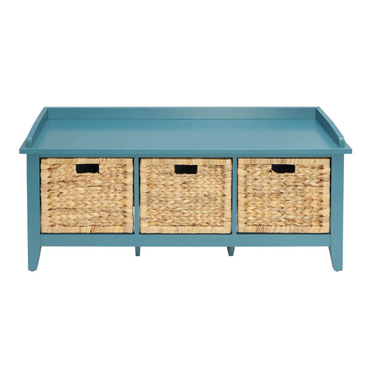 43" Teal Blue Solid Wood Storage Bench with Drawers-1