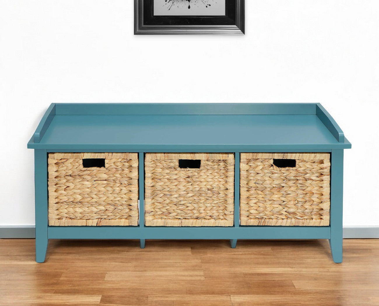 43" Teal Blue Solid Wood Storage Bench with Drawers-0